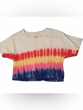 bloom + Pop woman Tie-Dye Crop Tee in White, Red, Yellow, Pink & Blue